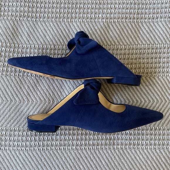 Alexandre Birman Evelyn Flat Blue Suede Bow Mules Sz 5 - Picture 7 of 10